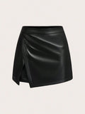 Short-Saia Couro "Viés" Notte