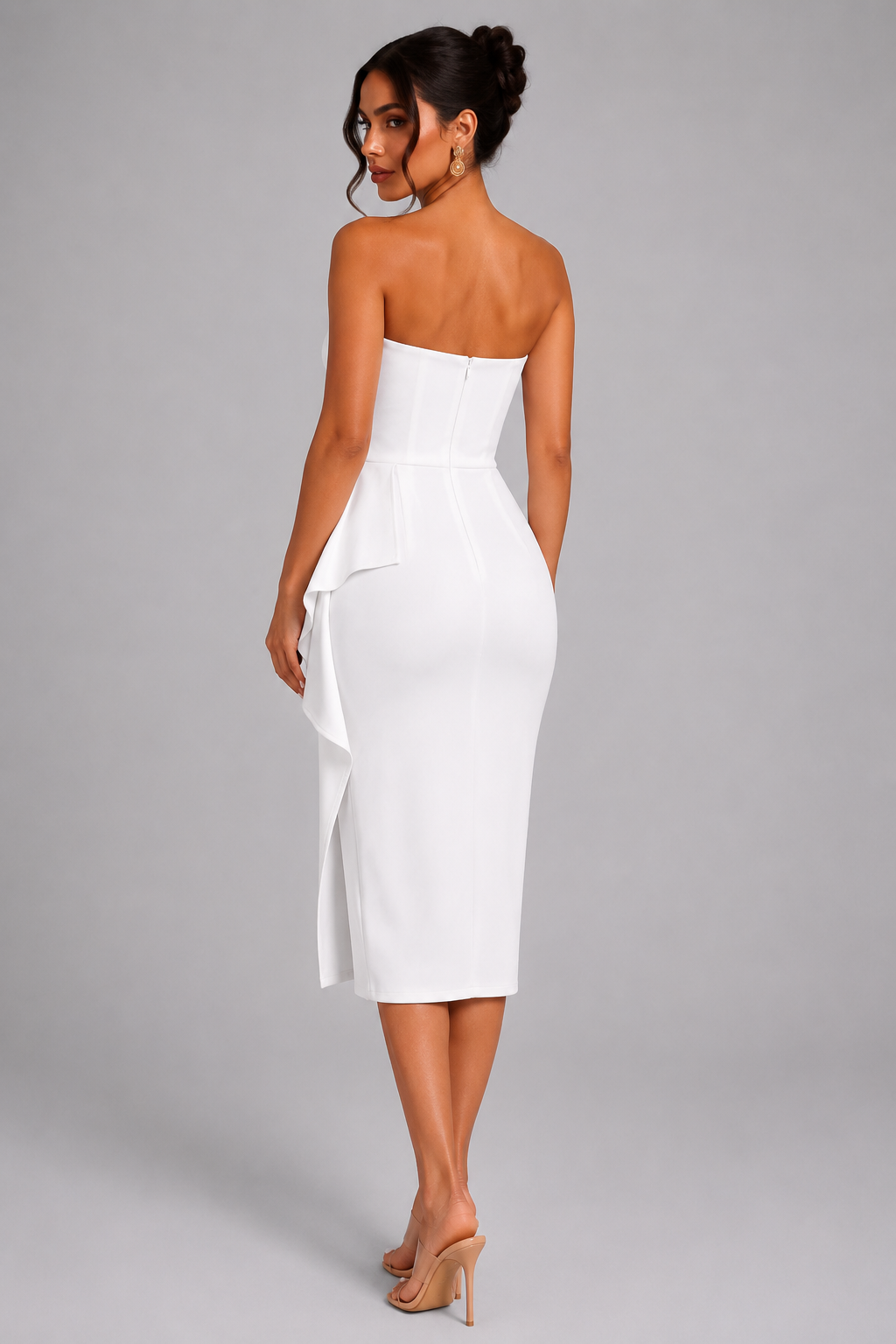 Vestido ombro Único com Fenda "Midi" Notte