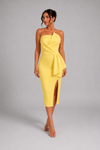 Vestido ombro Único com Fenda "Midi" Notte