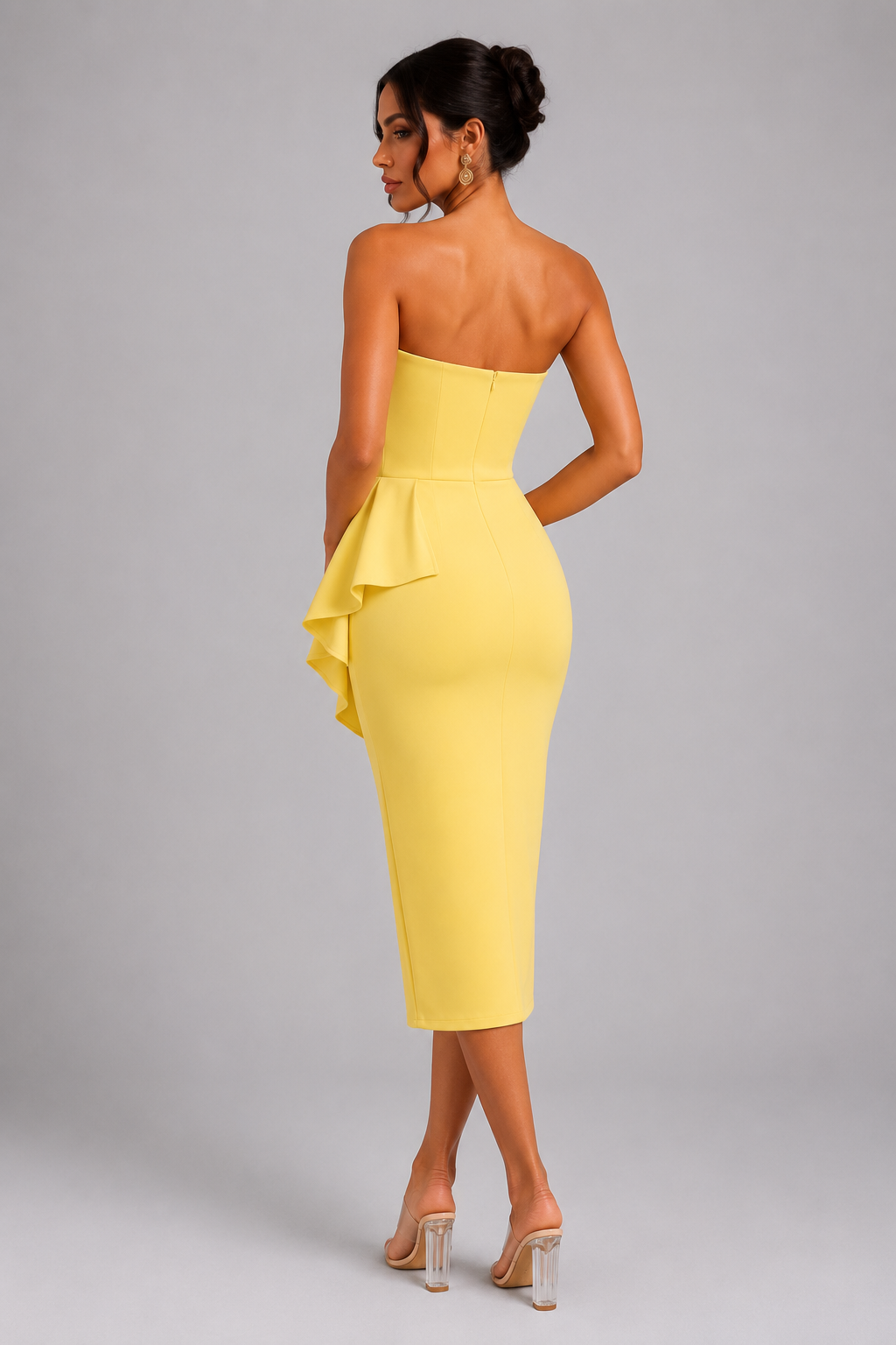 Vestido ombro Único com Fenda "Midi" Notte
