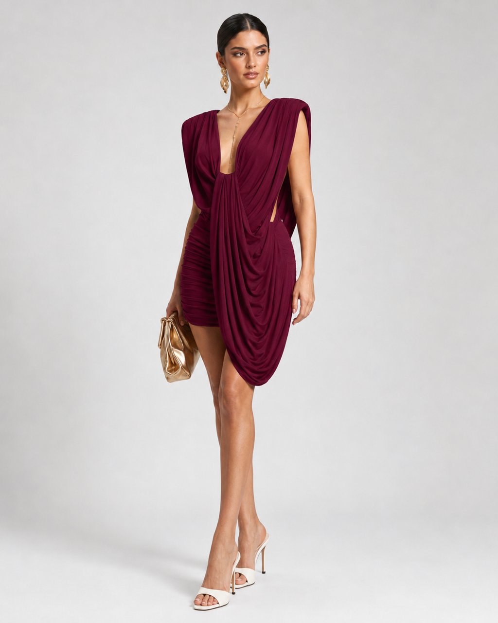 Vestido com Costas Abertas Drapeado Notte
