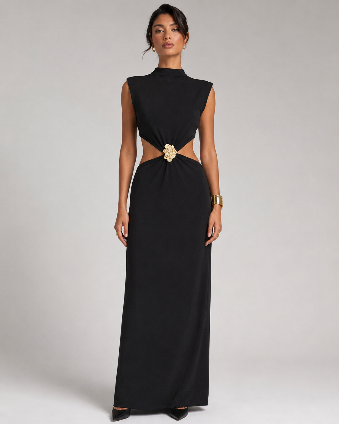 Vestido com Detalhe Metálico "Maxi" Notte