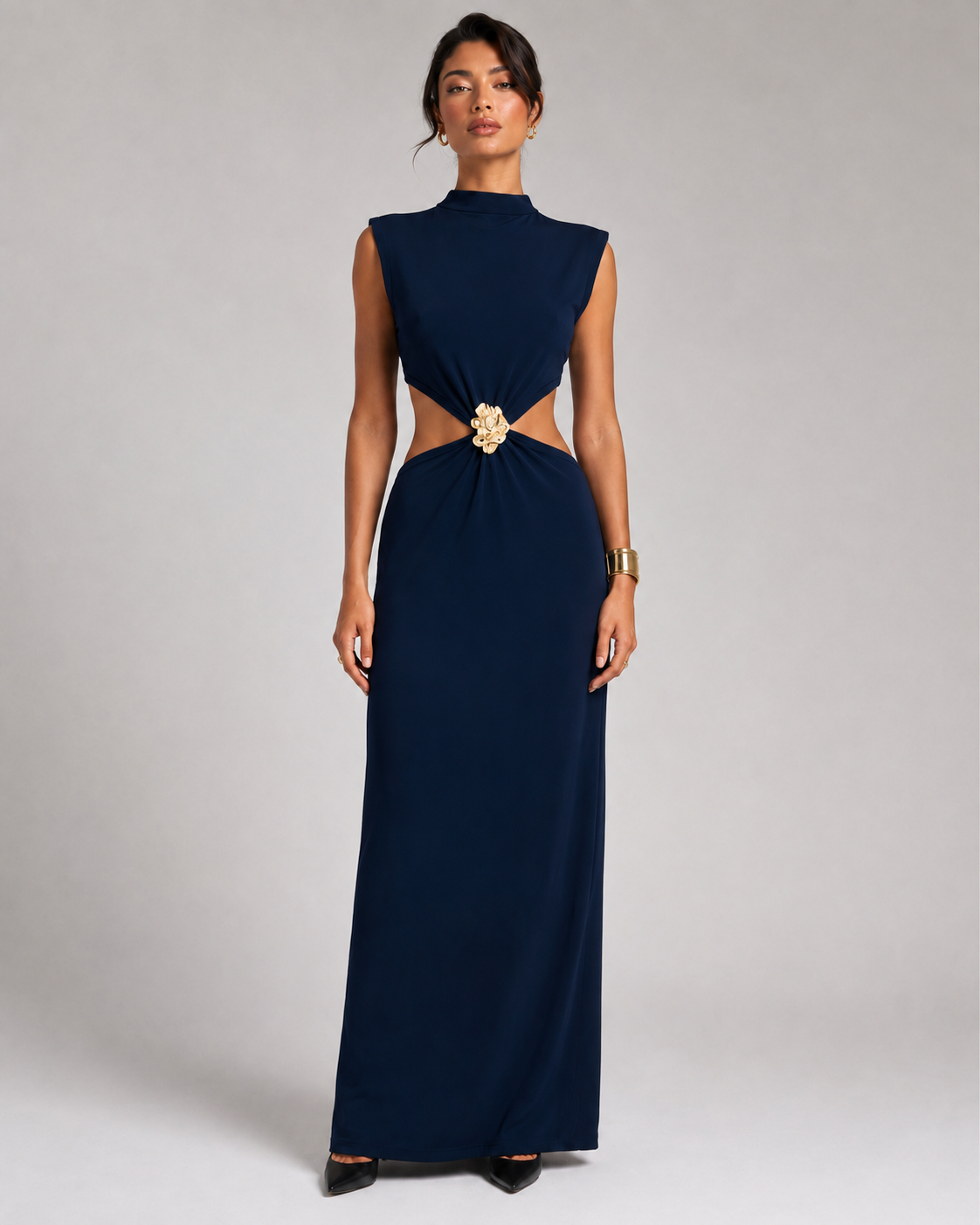 Vestido com Detalhe Metálico "Maxi" Notte