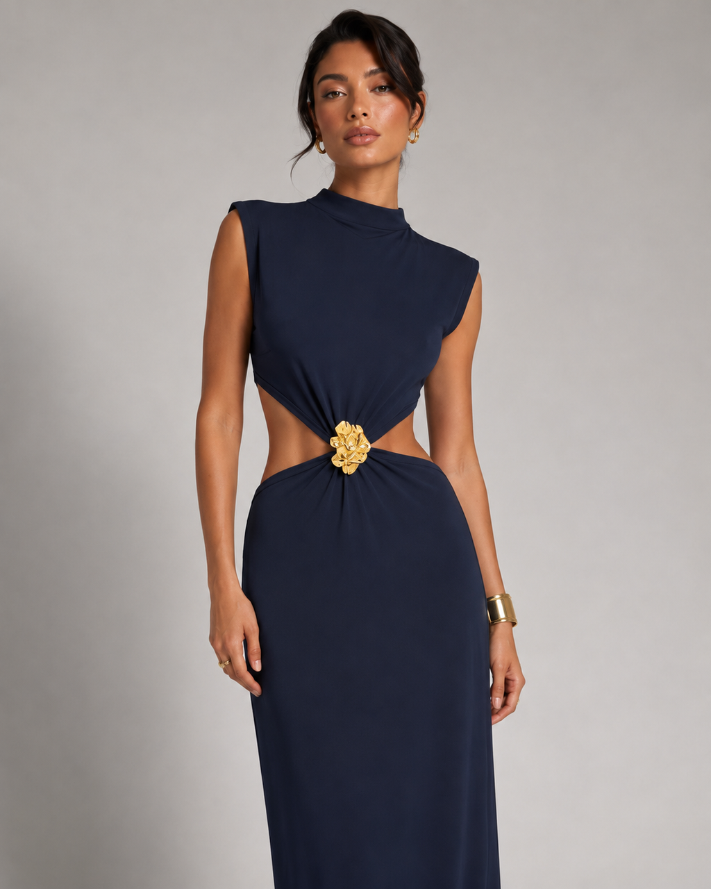 Vestido com Detalhe Metálico "Maxi" Notte