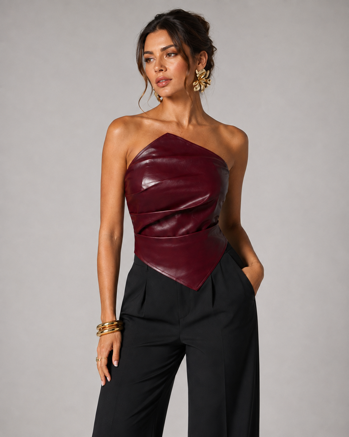 Top Assimétrico de Couro Notte