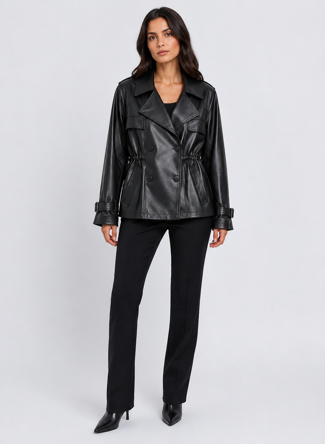 Jaqueta Trench Noir Notte Couro