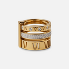 Anel Aro Triplo Algarismo Romano Banhado em Ouro 18K