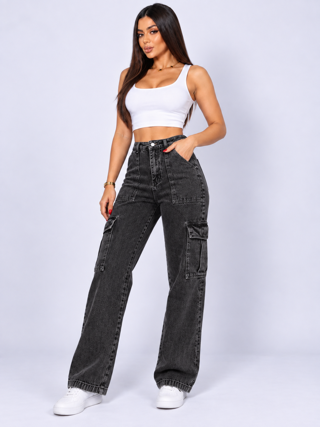 Calça Jeans Cargo "Rebel" Notte