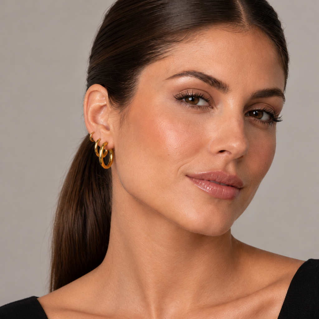 Brinco Trio de Argolas Banhado em Ouro 18K