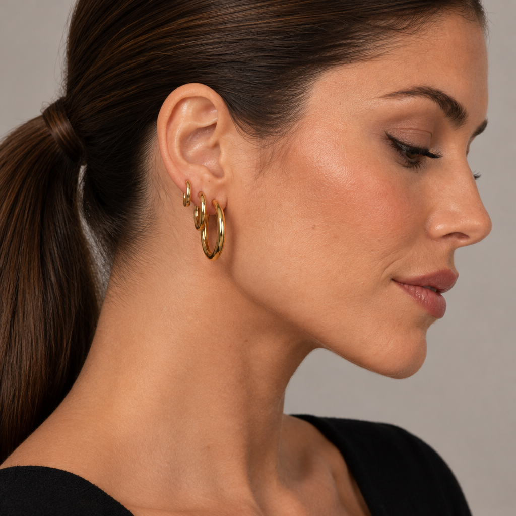 Brinco Trio de Argolas Banhado em Ouro 18K