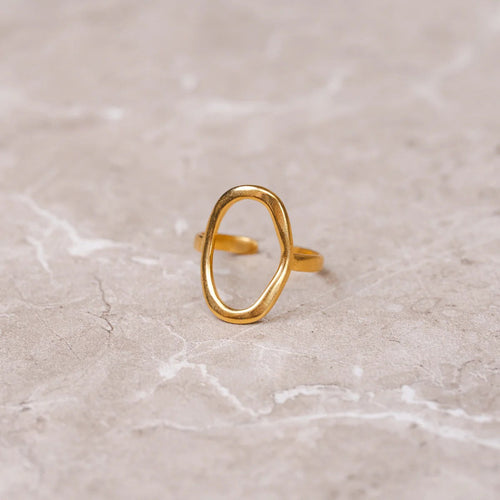 Anel Abstrato Contorno Orgânico Banhado em Ouro 18K