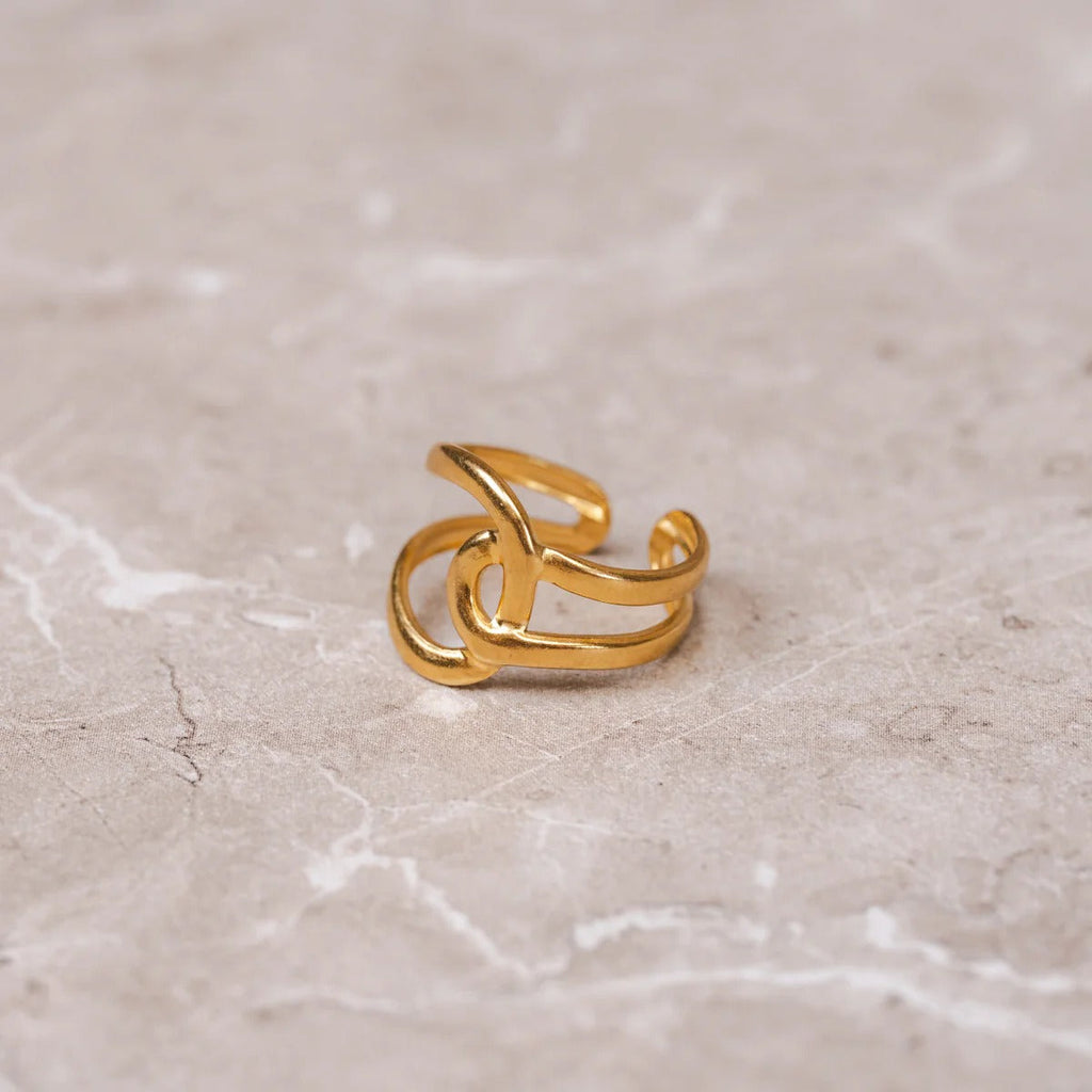 Anel Abstrato Elos Ajustável Banhado em Ouro 18K