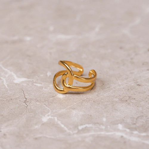 Anel Abstrato Elos Ajustável Banhado em Ouro 18K