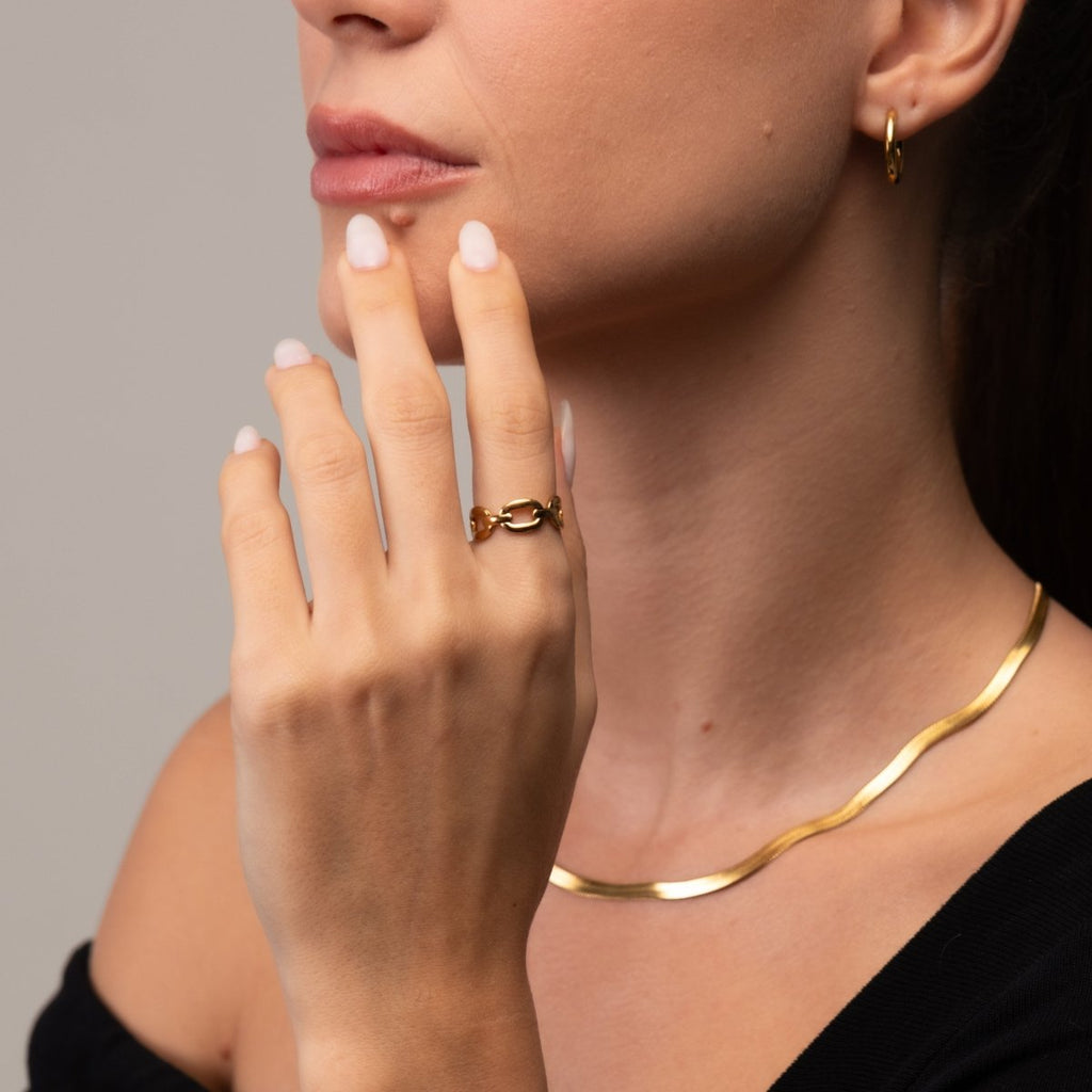 Anel Ajustável Elo Banhado em Ouro 18K