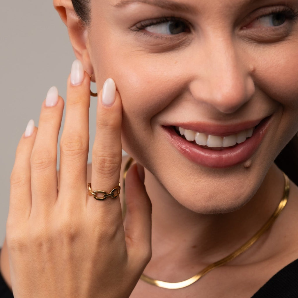 Anel Ajustável Elo Banhado em Ouro 18K