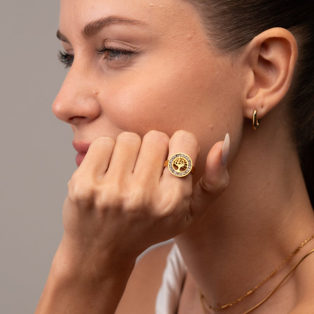 Anel Árvore da Vida Banhado em Ouro 18K