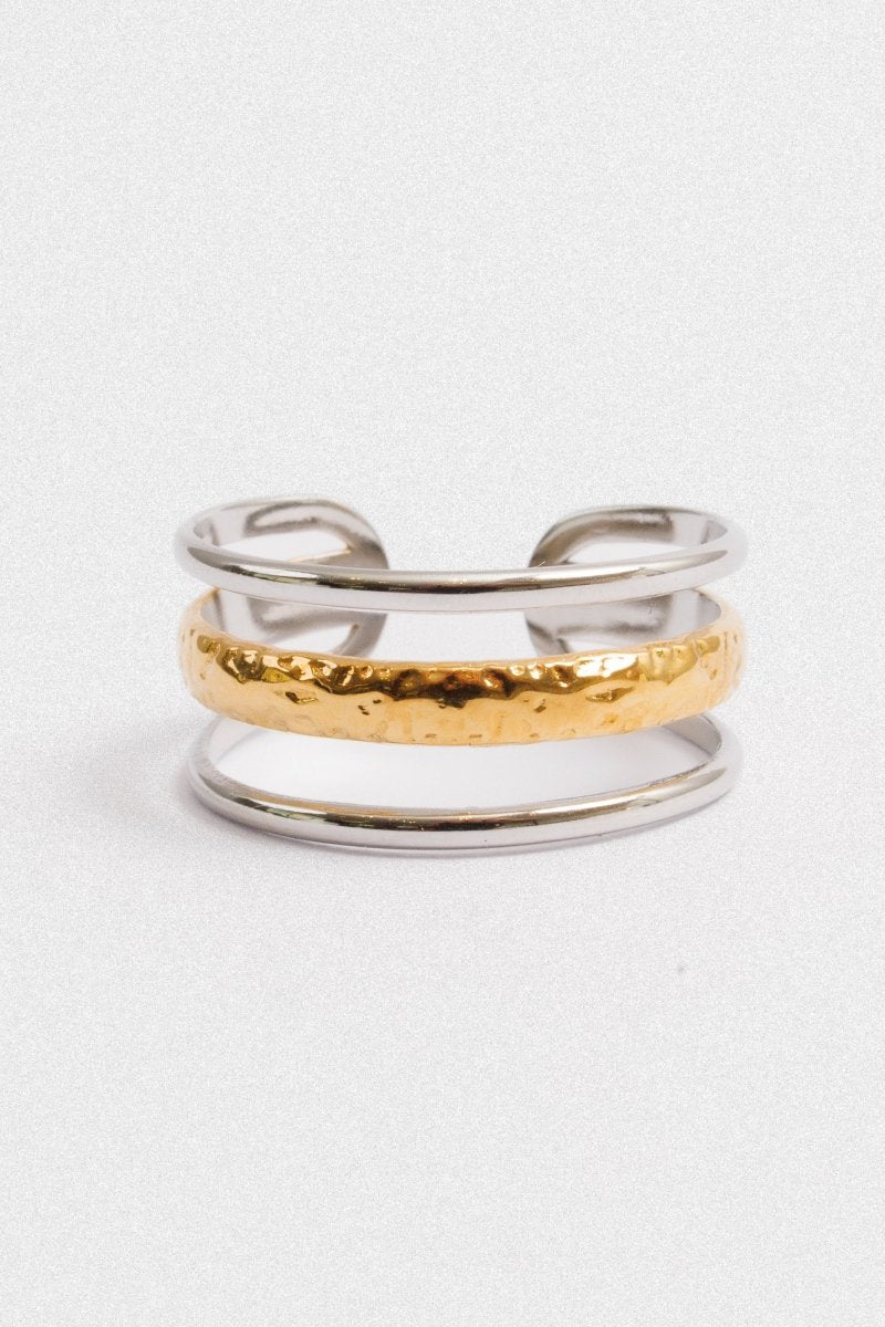 Anel Aura Ajustável com Mix de Banhos Dourado e Prata