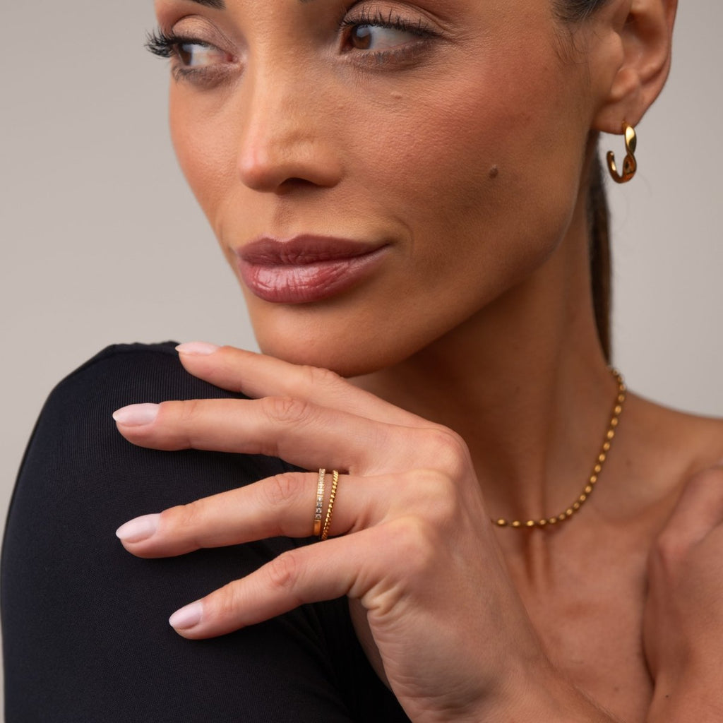 Anel Aurora Cristais Banhado em Ouro 18k