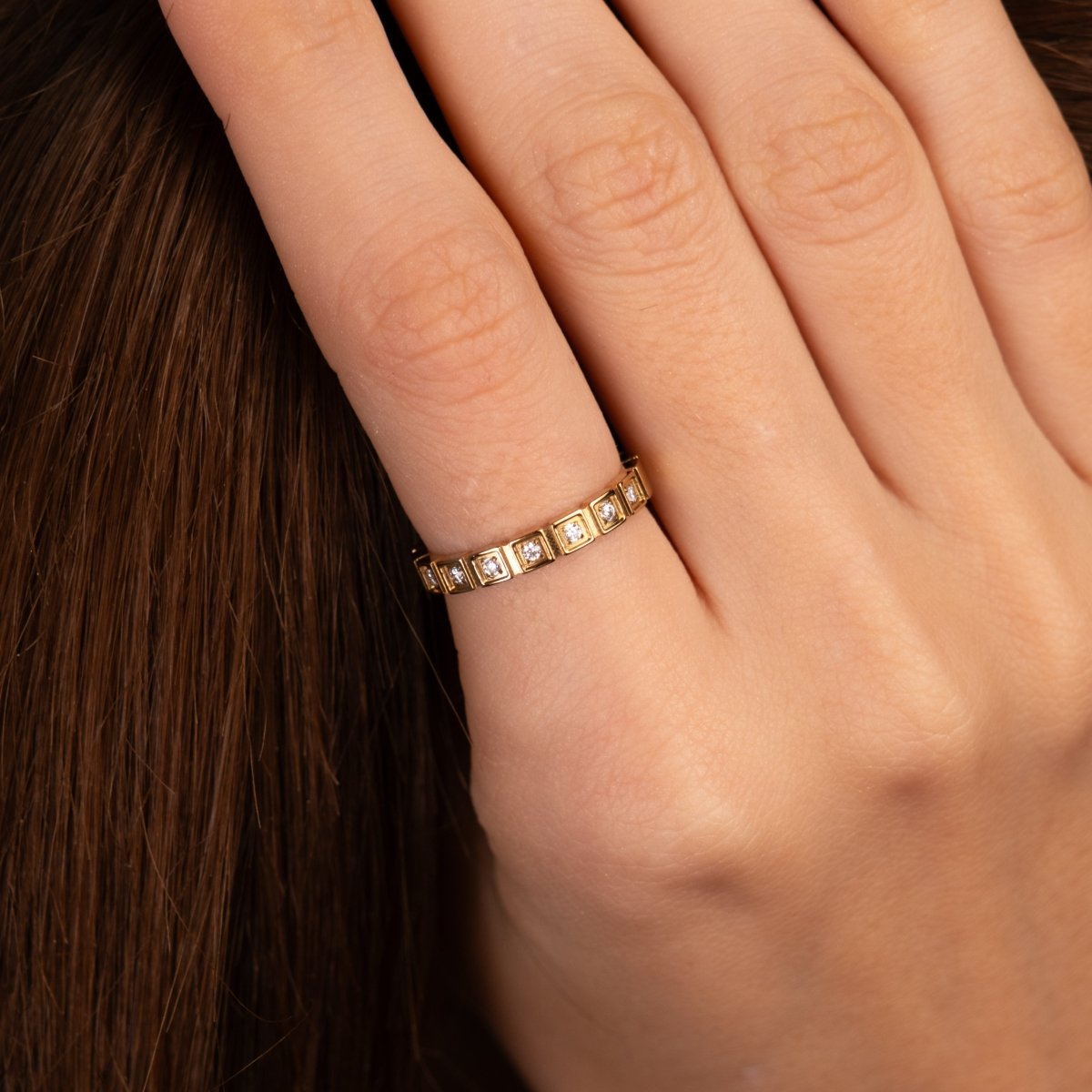 Anel Blocos de Pedra Banhado em Ouro 18K
