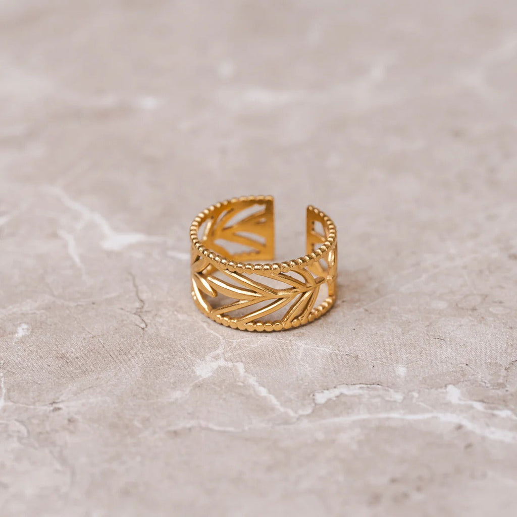 Anel Botânico Ajustável Banhado em Ouro 18K