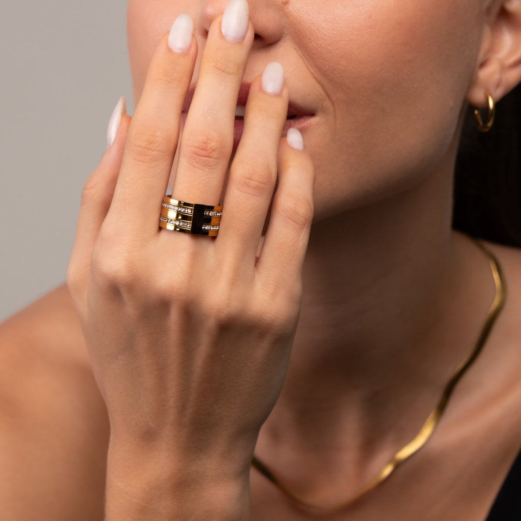 Anel Caviar Stack Banhado em Ouro 18K