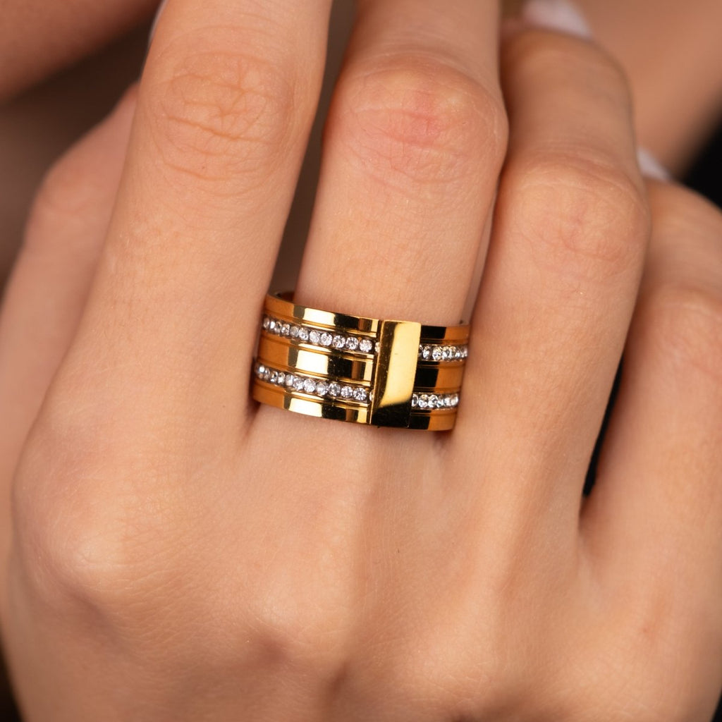 Anel Caviar Stack Banhado em Ouro 18K