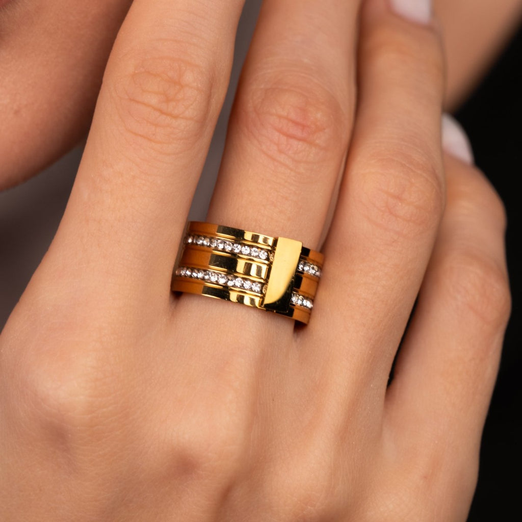 Anel Caviar Stack Banhado em Ouro 18K