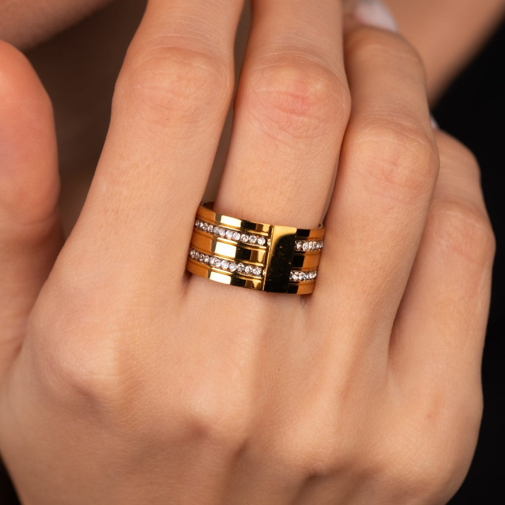 Anel Caviar Stack Banhado em Ouro 18K