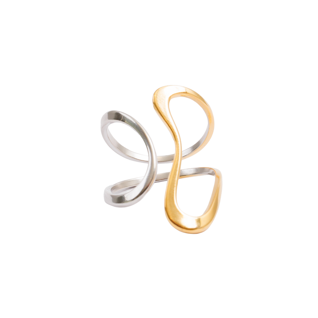 Anel Contorno Ajustável com Mix de Banhos Dourado e Prata