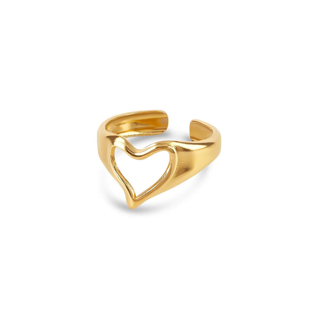 Anel Coração Abstrato Ajustável Banhado em Ouro 18K