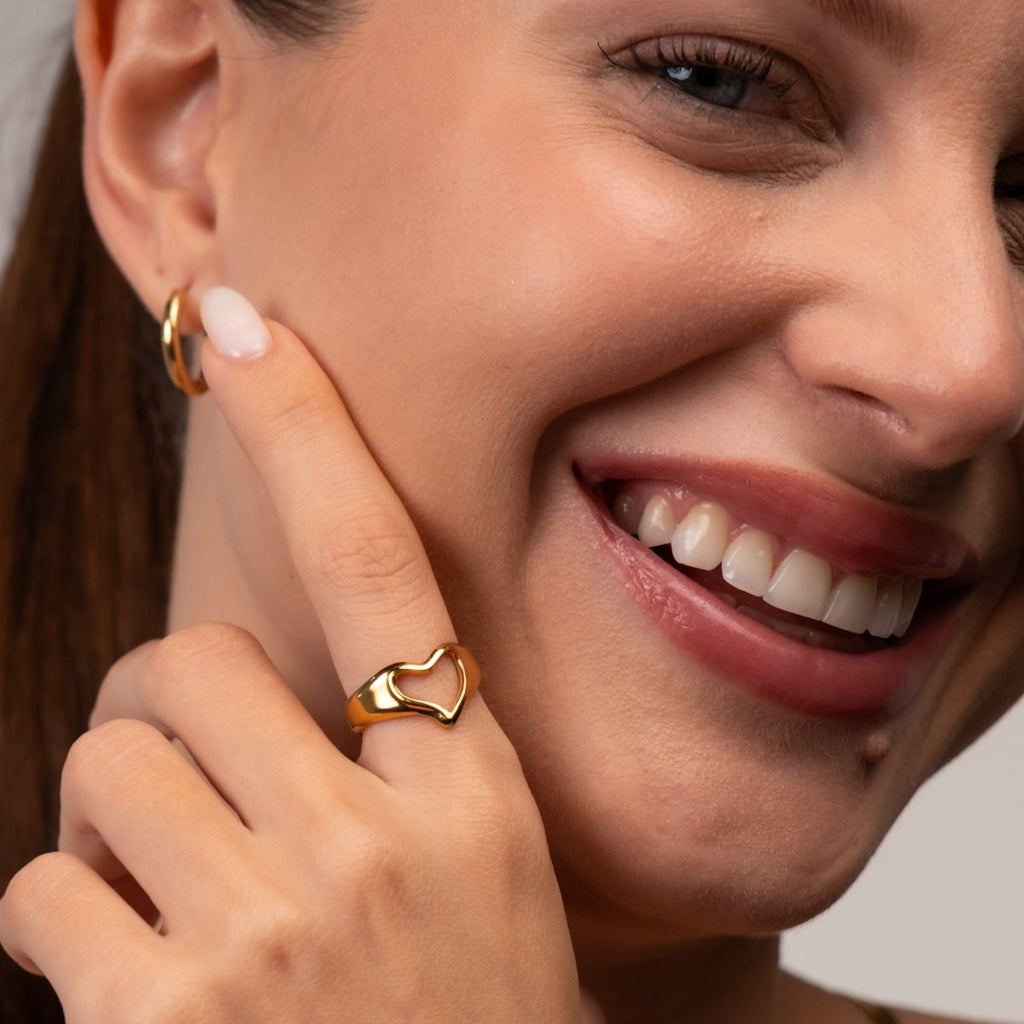 Anel Coração Abstrato Ajustável Banhado em Ouro 18K