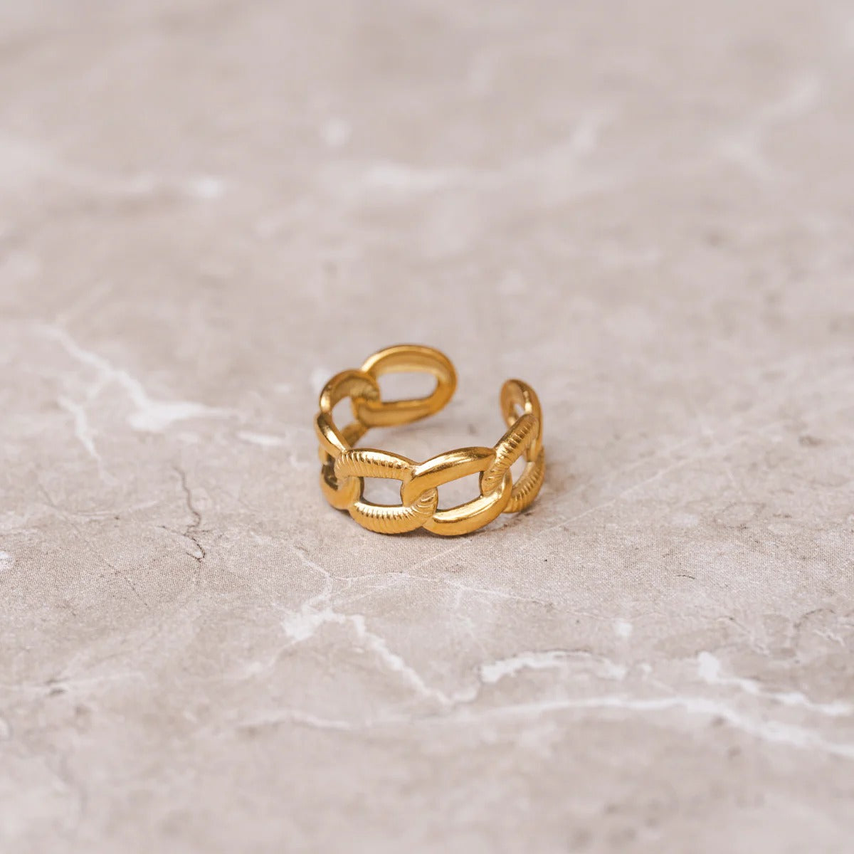 Anel Corrente Bold Ajustável Banhado em Ouro 18K