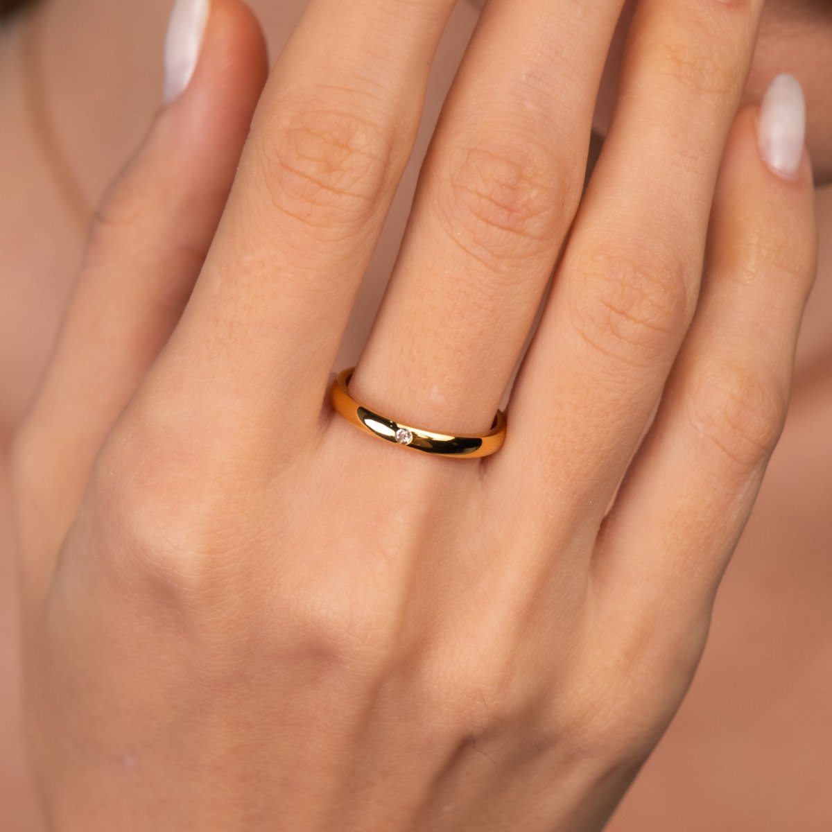 Anel Cristal Solitário Banhado em Ouro 18K