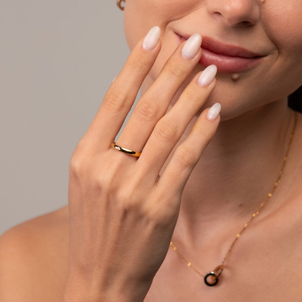 Anel Cristal Solitário Banhado em Ouro 18K