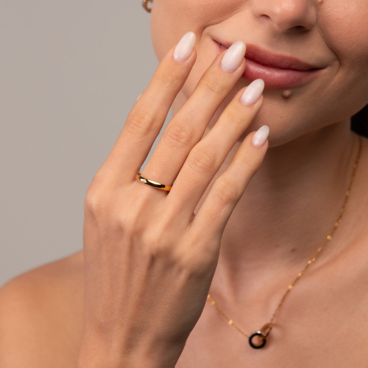 Anel Cristal Solitário Banhado em Ouro 18K