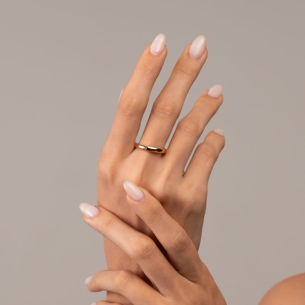 Anel Cristal Solitário Banhado em Ouro 18K