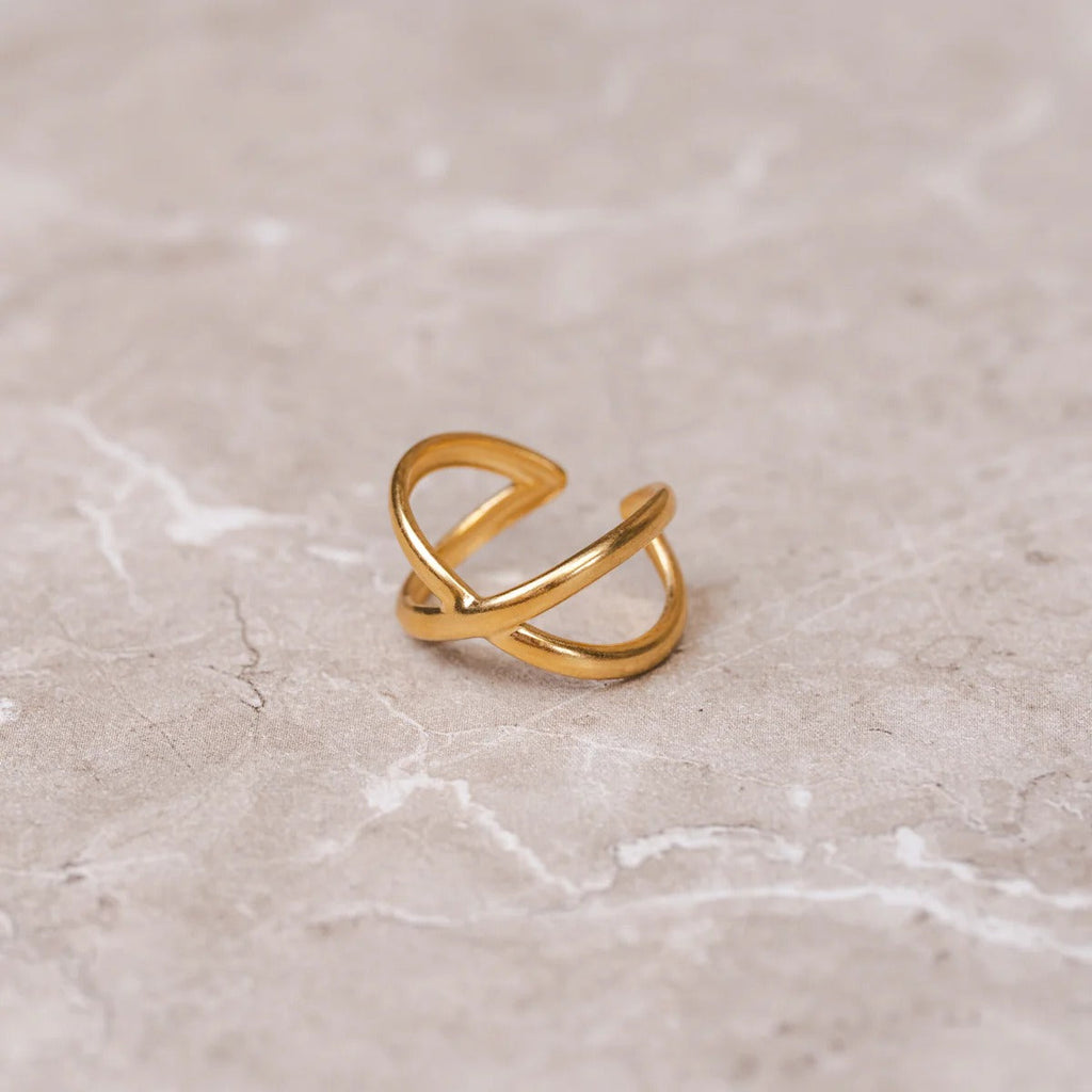 Anel Cruzado Minimal Ajustável Banhado em Ouro 18K