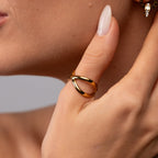Anel Cruzado Minimal Ajustável Banhado em Ouro 18K