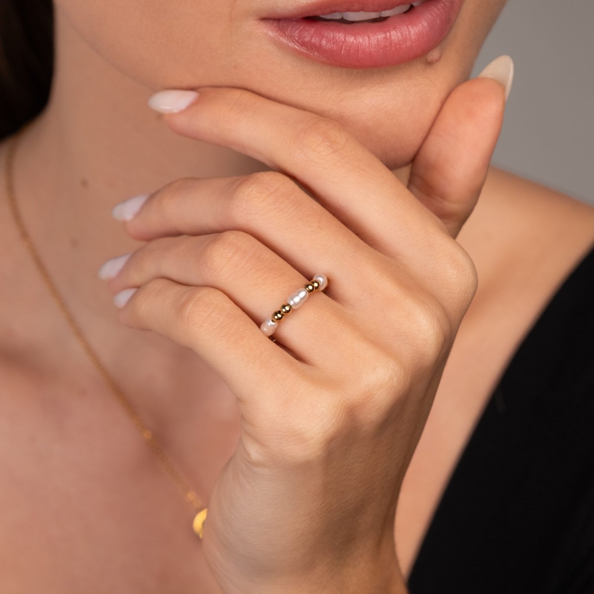 Anel Dress Pérola Banhado em Ouro 18k