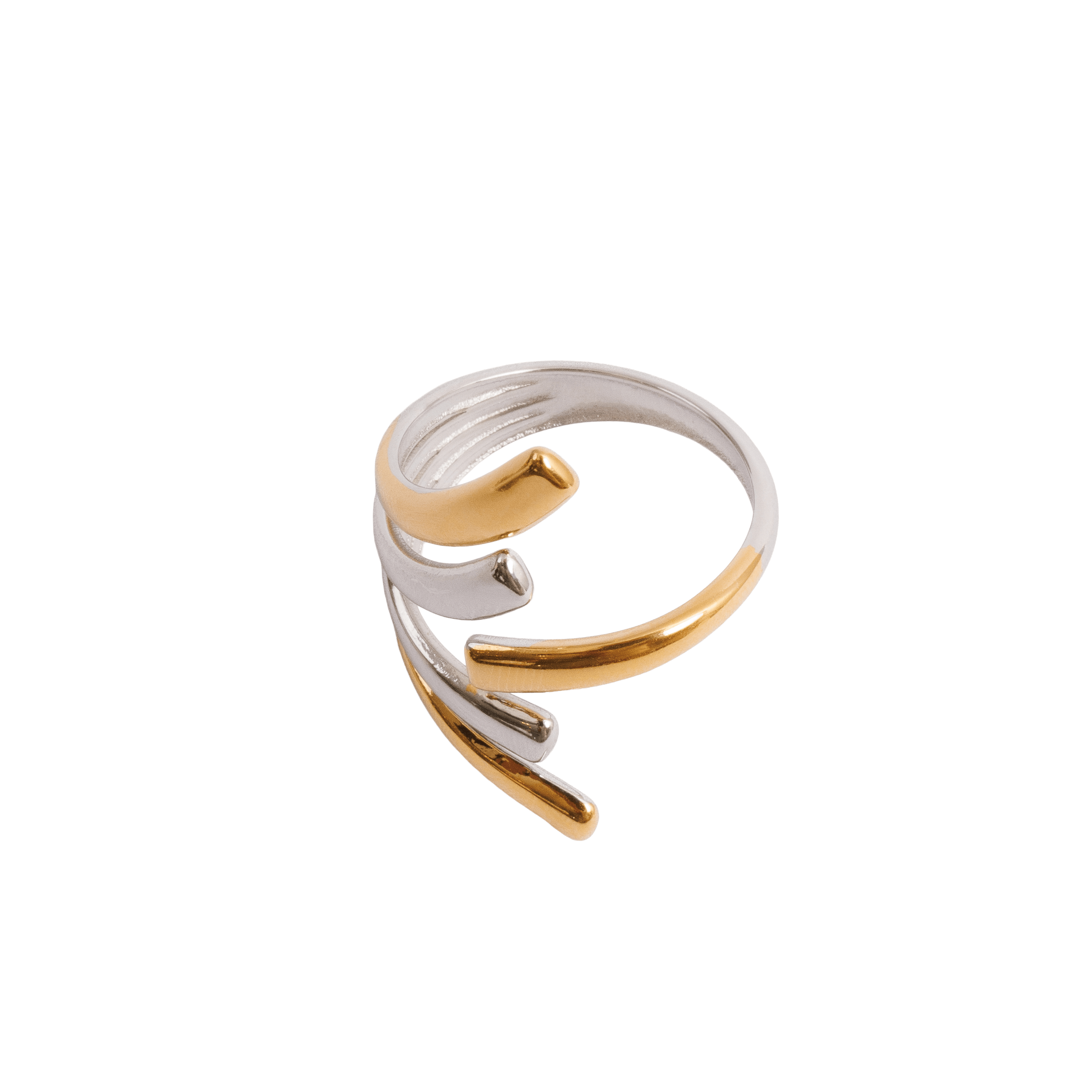 Anel Flow Ajustável com Mix de Banhos Dourado e Prata