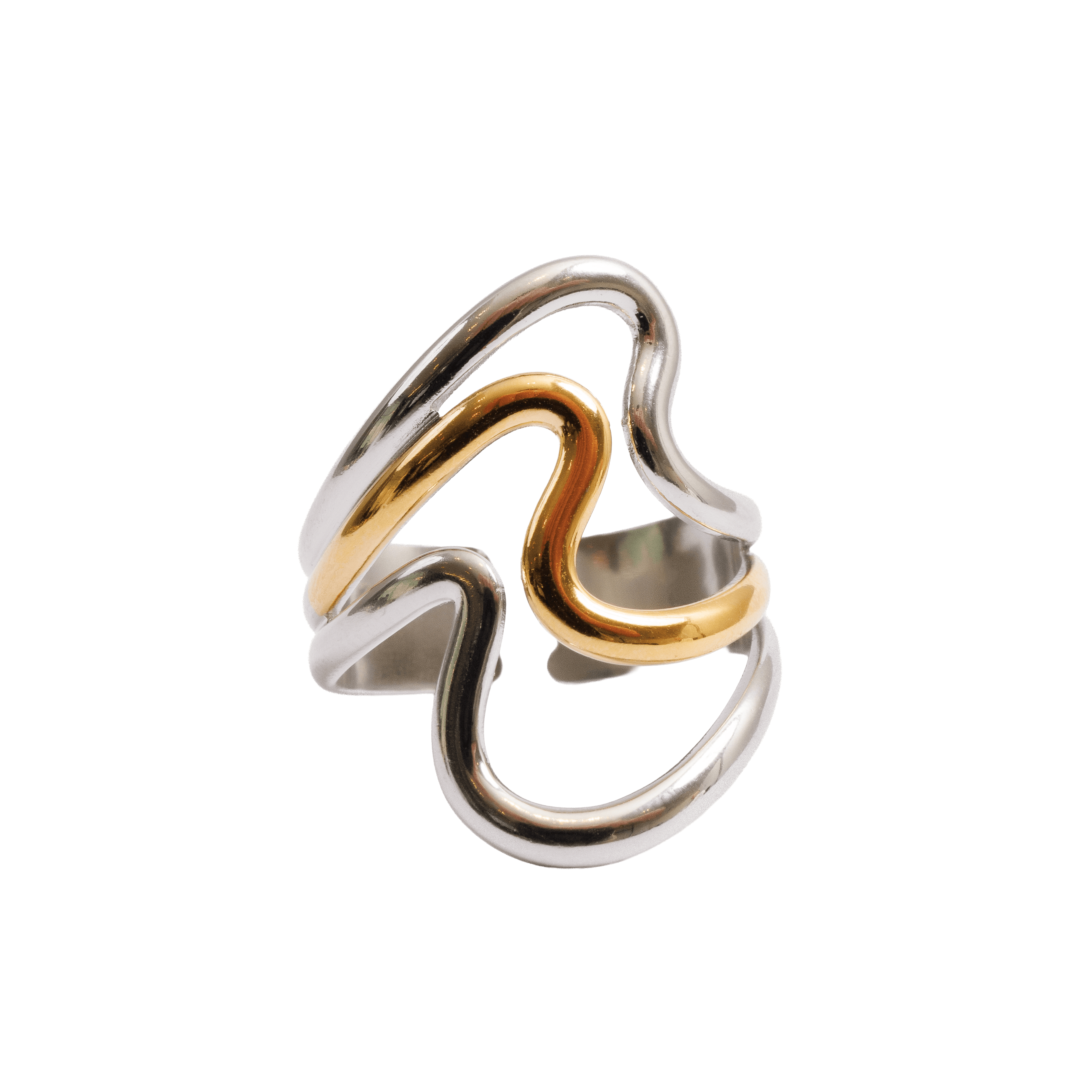 Anel Harmonia Dual Ajustável com Mix de Banhos Dourado e Prata