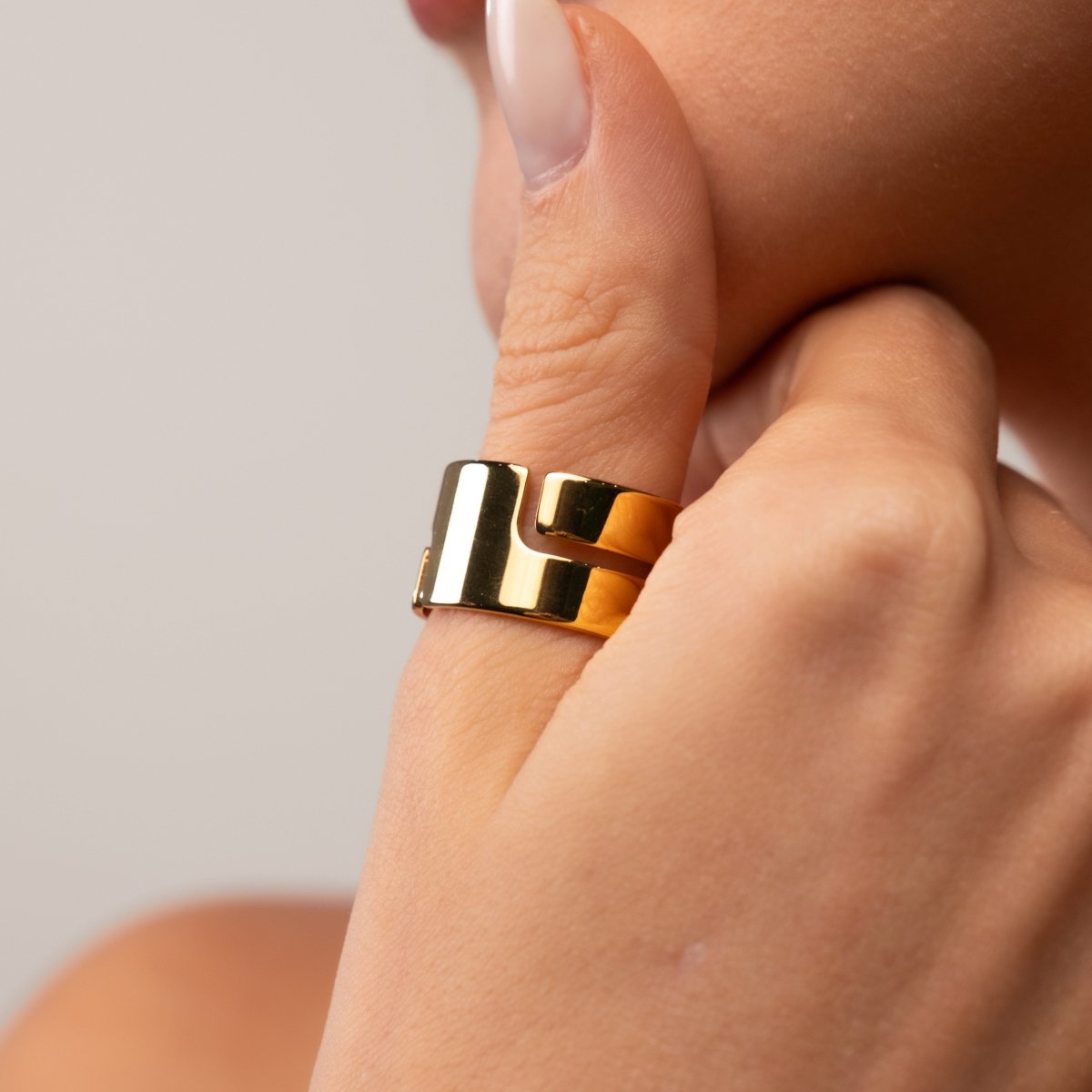 Anel Hi-lo Chunky Banhado em Ouro 18K