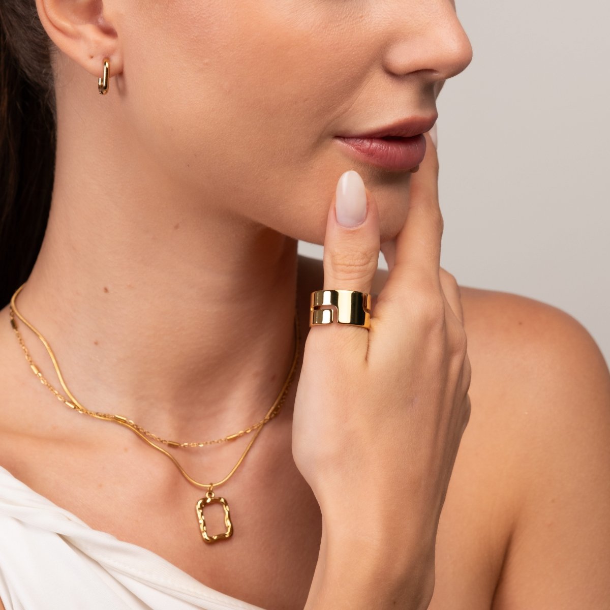 Anel Hi-lo Chunky Banhado em Ouro 18K