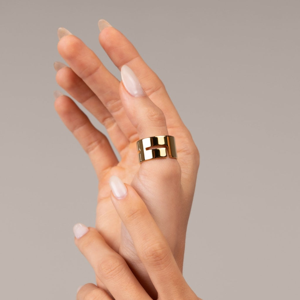 Anel Hi-lo Chunky Banhado em Ouro 18K