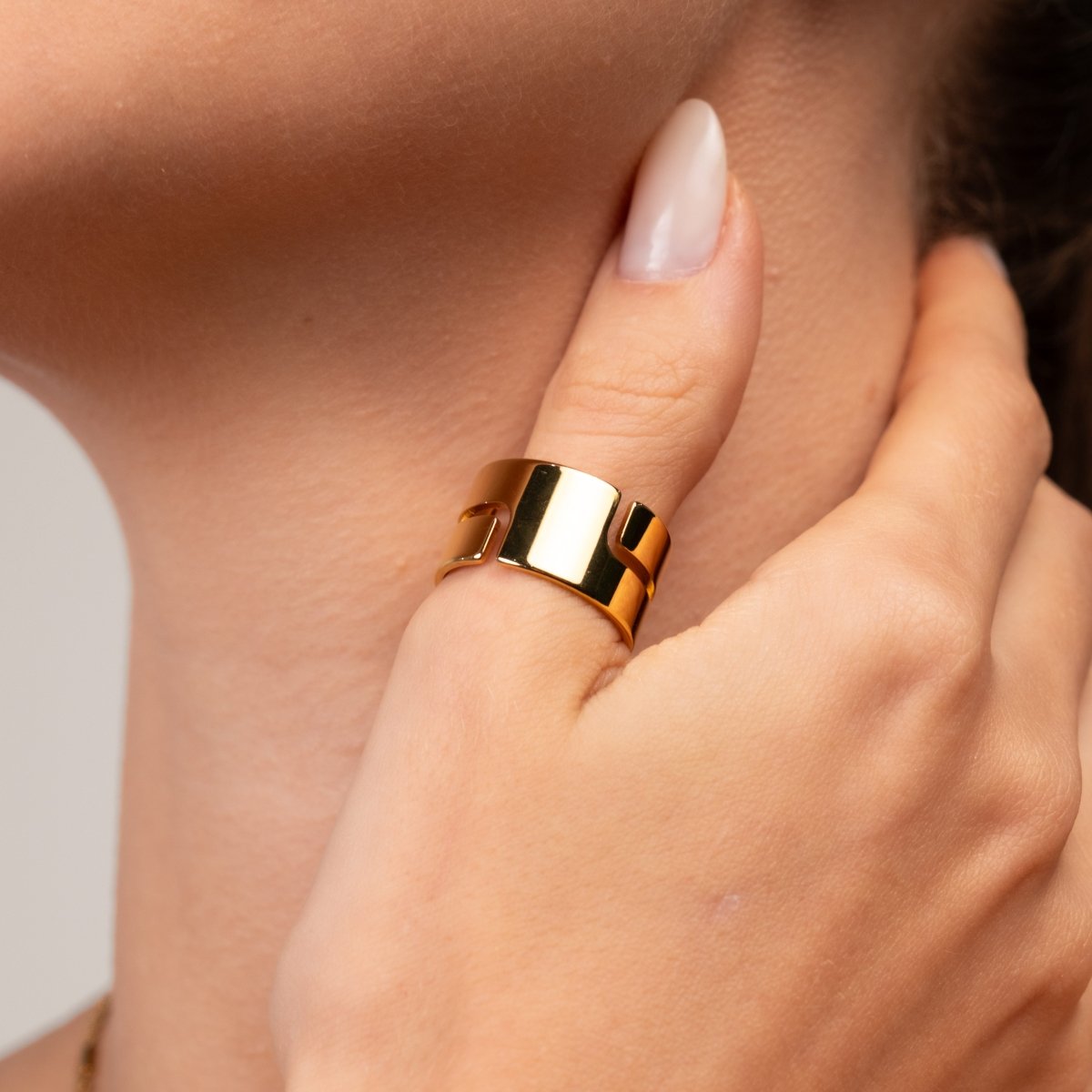 Anel Hi-lo Chunky Banhado em Ouro 18K