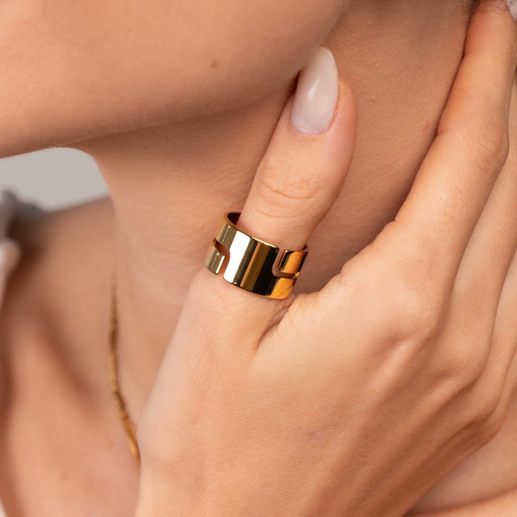 Anel Hi-lo Chunky Banhado em Ouro 18K