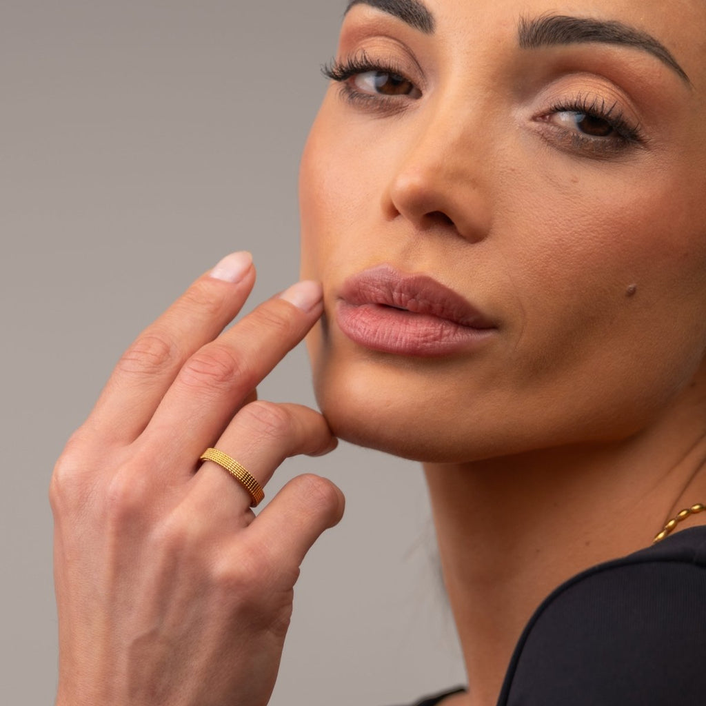 Anel Motion Malha Banhado em Ouro 18K