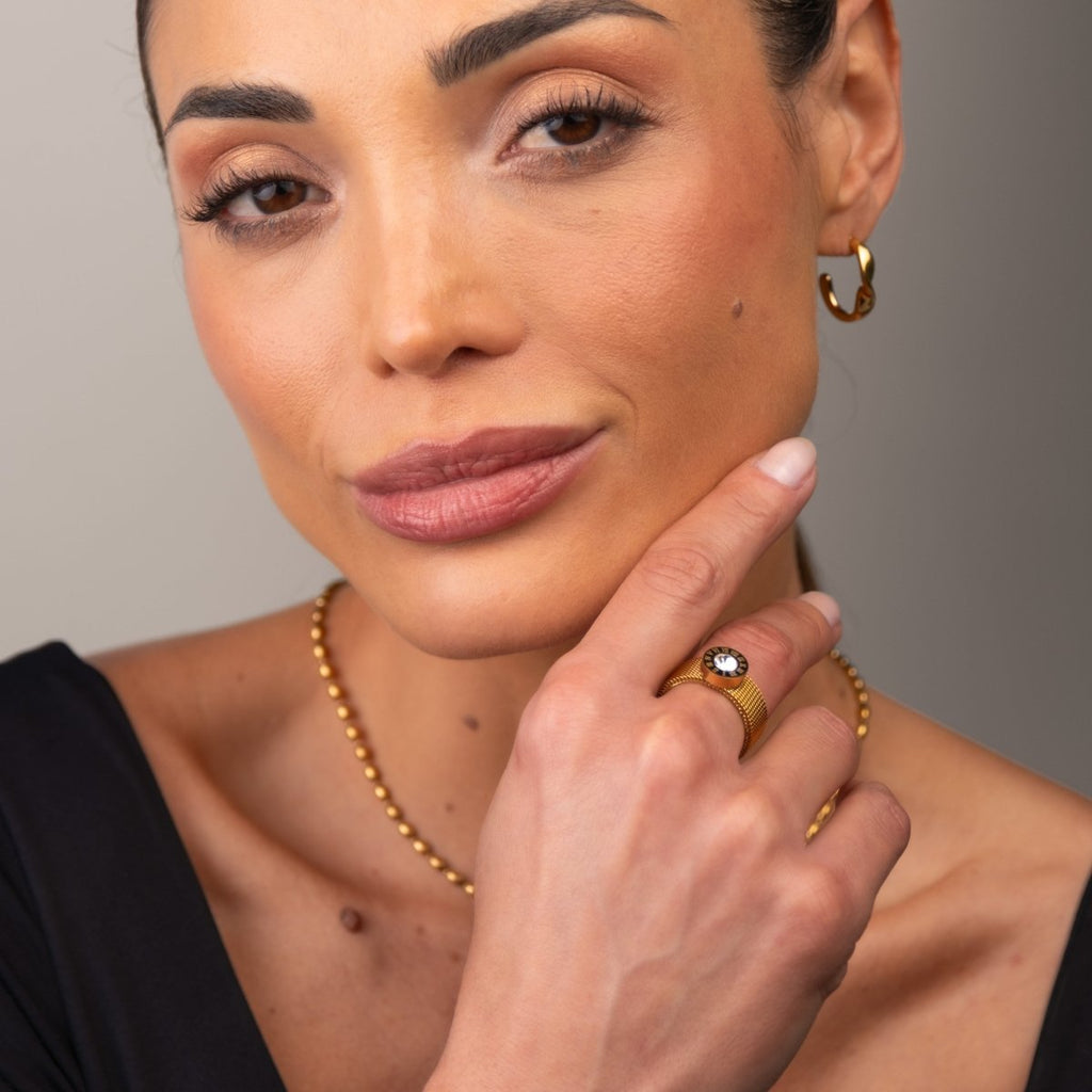 Anel Roman Malha Banhado em Ouro 18K