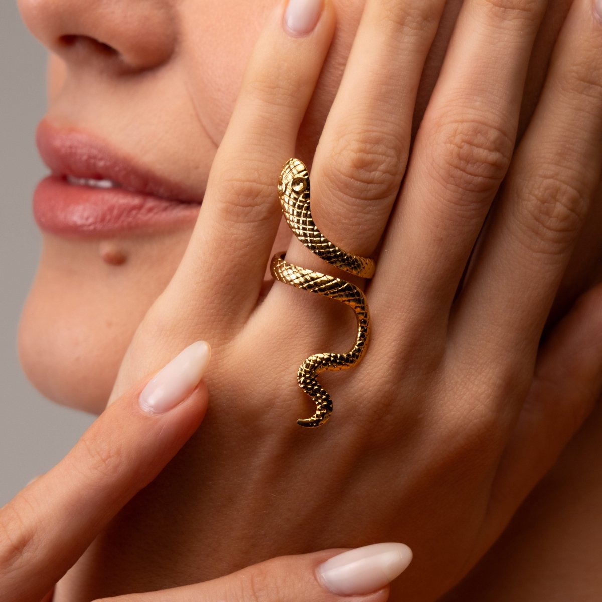 Anel Serpente Ajustável Banhado em Ouro 18K