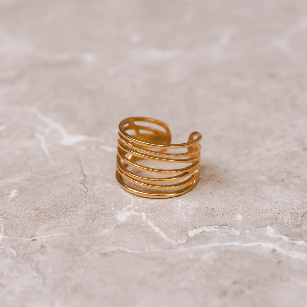 Anel Tramas Ajustável Banhado em Ouro 18K